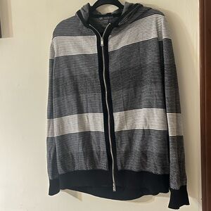 Armani Exchange Black & Gray Striped Merino Wool Zip Cardigan Hoodie